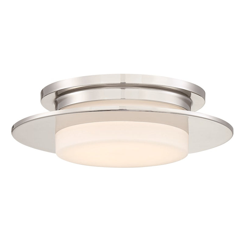 George Kovacs Press 14in LED Flush Mount | Contemporary Polished Nickel | Bedroom & Hallway Ceiling Light | Model P2016-613-L