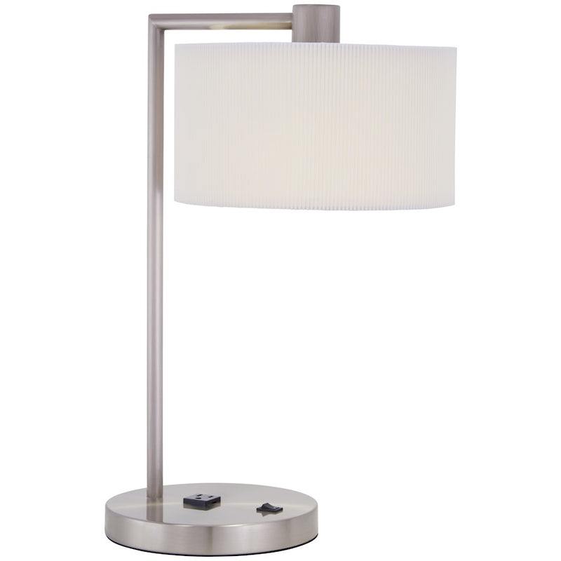 George Kovacs Park 10in 1-Light Table Lamp | Modern Brushed Nickel and White Pleated Linen Shade | Living Room & Bedroom Side | Model P352-1-084