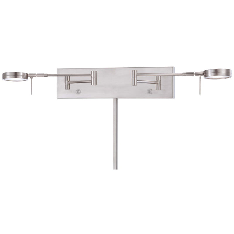 George Kovacs Reading Room 26in 2-Light LED Swing Arm Wall Sconce | Contemporary Brushed Nickel | Bedroom Reading Light | Model P4309-084