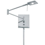 George Kovacs Reading Room 14in 1-Light LED Swing Arm Wall Sconce | Contemporary Chrome Metal | Bedroom & Office Reading Light | Model P4328-077