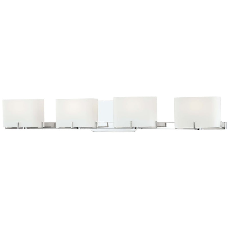 George Kovacs Curvy Corner 34in 4-Light Bathroom Vanity Light | Contemporary Chrome and Etched Opal Glass | Bathroom Vanity | Model P5154-077