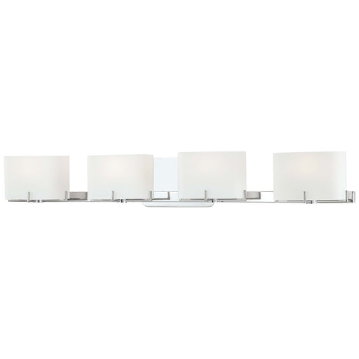 George Kovacs Curvy Corner 34in 4-Light Bathroom Vanity Light | Contemporary Chrome and Etched Opal Glass | Bathroom Vanity | Model P5154-077