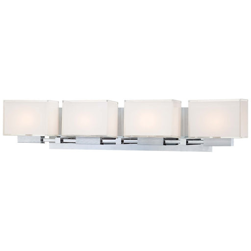 George Kovacs Cubism 29in 4-Light Vanity Light | Contemporary Chrome and Clear Mitered Glass | Bathroom Vanity | 29 x 3 x 6 in | Model P5214-077