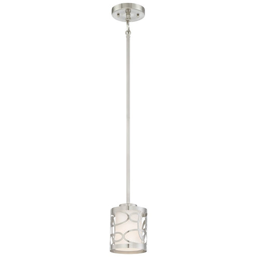 George Kovacs Links 1-Light Mini Pendant | Brushed Nickel Contemporary with Etched Opal Shade | Kitchen Island & Dining Room | Model P5711-084