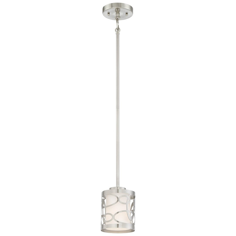 George Kovacs Links 1-Light Mini Pendant | Brushed Nickel Contemporary with Etched Opal Shade | Kitchen Island & Dining Room | Model P5711-084