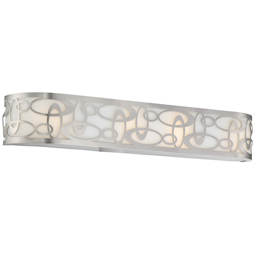 George Kovacs Links 32in 4-Light Bathroom Vanity Light | Contemporary Brushed Nickel and Warm White Fabric Shade | Bathroom Vanity | Model P5714-084