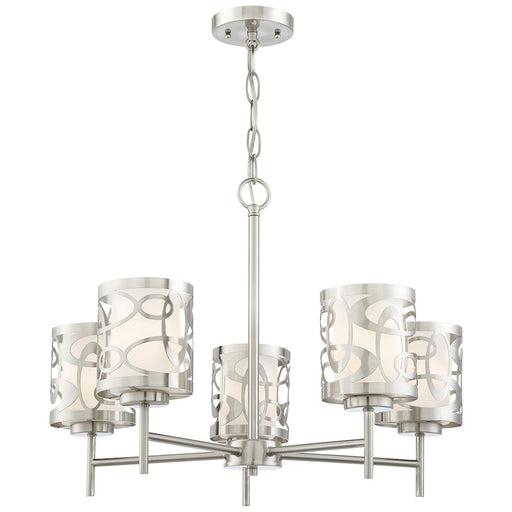 George Kovacs Links 24in 5-Light Chandelier | Contemporary Brushed Nickel and Warm White Fabric Shade | Dining Room & Living Room | Model P5715-084