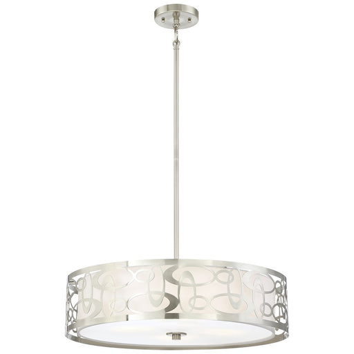 George Kovacs Links 22in 4-Light Pendant | Contemporary Brushed Nickel and White Fabric Shade | Kitchen Island & Dining Room | Model P5716-084