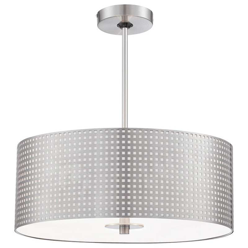 George Kovacs Grid 3-Light Drum Pendant | Brushed Nickel Metal | Kitchen Island & Dining Room | 18 x 18 x 8 in | Model P5743-084