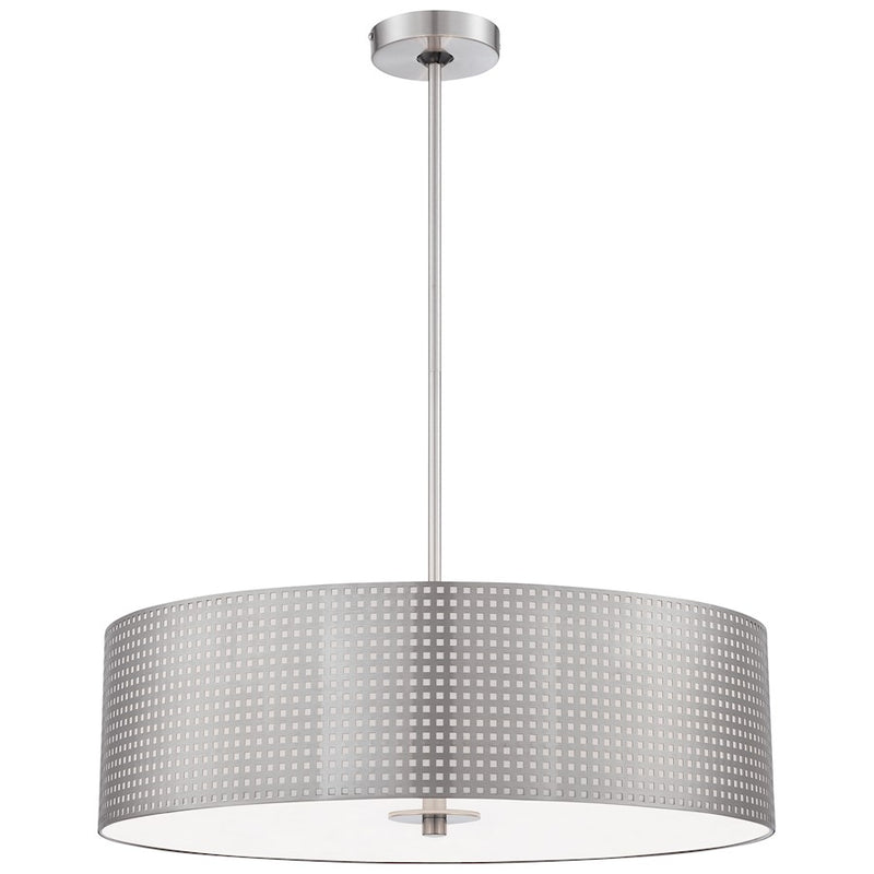 George Kovacs Grid 24in 4-Light Drum Pendant | Brushed Nickel Perforated Steel | Kitchen Island & Dining Room | 24 x 24 x 8 in | Model P5745-084