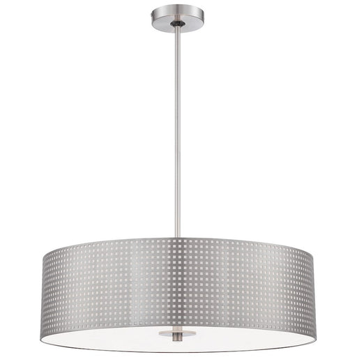 George Kovacs Grid 24in 4-Light Drum Pendant | Brushed Nickel Perforated Steel | Kitchen Island & Dining Room | 24 x 24 x 8 in | Model P5745-084