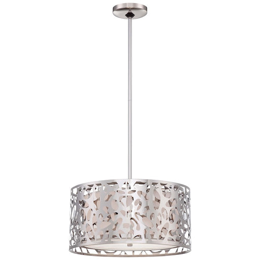 George Kovacs Layover 16in 2-Light Drum Pendant | Contemporary Chrome and White Linen | Kitchen Island & Dining Room | Model P7985-077
