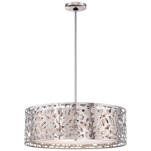 George Kovacs Layover 24in 4-Light Pendant | Contemporary Chrome and White Linen | Kitchen Island & Dining Room | 24 x 24 x 8 in | Model P7986-077