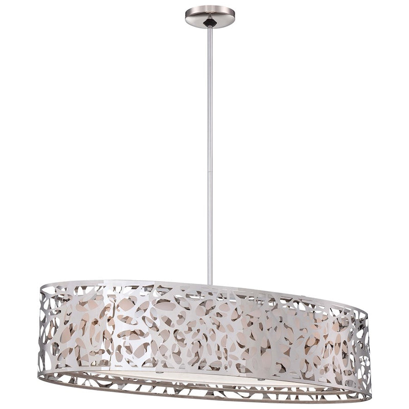 George Kovacs Layover 32in 3-Light Island Light | Contemporary Chrome and White Linen | Kitchen Island | 32 x 12 x 8 in | Model P7987-077