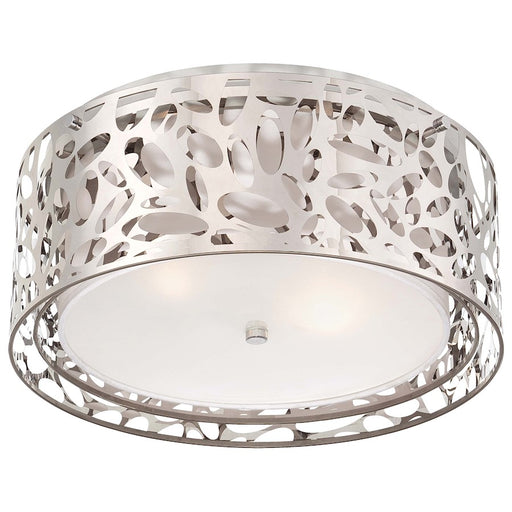 George Kovacs Layover 16in 2-Light Flush Mount | Contemporary Chrome and White Linen | Hallway & Bedroom | 16 x 16 x 7 in | Model P7989-077