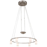 George Kovacs Counter Weights 25in 6-Light Chandelier | Contemporary Brushed Nickel Drum Shade | Dining Room & Living Room | Model P8025-084