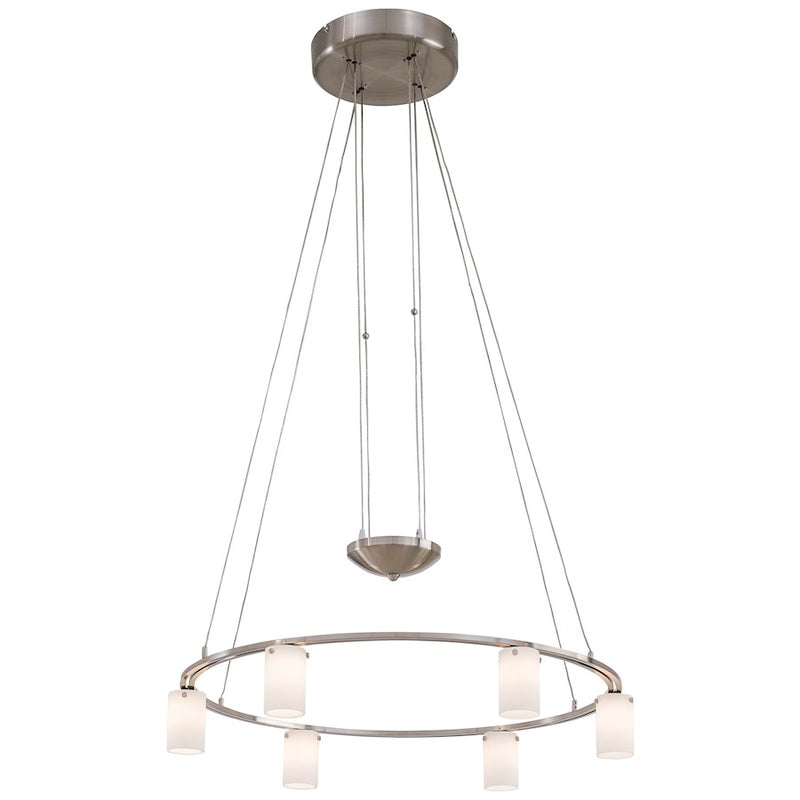 George Kovacs Counter Weights 25in 6-Light Chandelier | Contemporary Brushed Nickel Drum Shade | Dining Room & Living Room | Model P8025-084