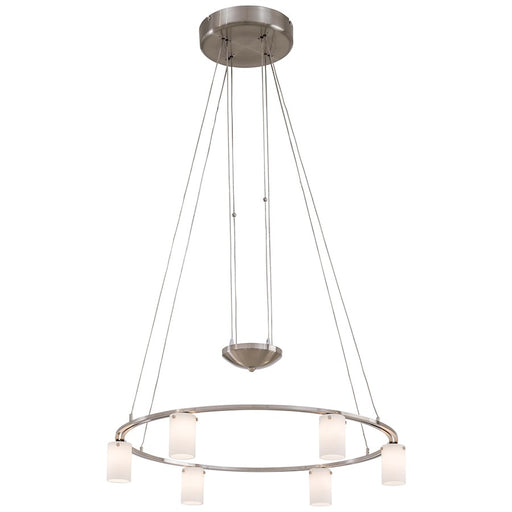 George Kovacs Counter Weights 25in 6-Light Chandelier | Contemporary Brushed Nickel Drum Shade | Dining Room & Living Room | Model P8025-084