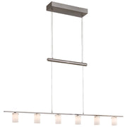 George Kovacs Counter Weights 47in 6-Light Island Lighting | Contemporary Brushed Nickel and White Linen Shade | Kitchen Island & | Model P8027-084