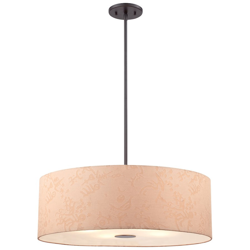 George Kovacs Kimono 24in 4-Light Pendant | Contemporary Antique Dorian Bronze and Textile Shade | Kitchen Island & Dining Room | Model P8087-615