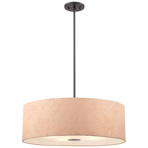 George Kovacs Kimono 24in 4-Light Pendant | Contemporary Antique Dorian Bronze and Textile Shade | Kitchen Island & Dining Room | Model P8087-615