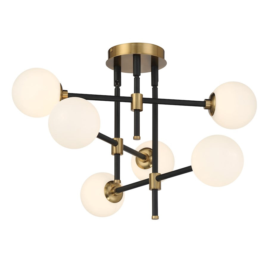 Minka George Kovacs Cosmet 6 Light Flush Mount, Coal And Aged Brass - P8156-681