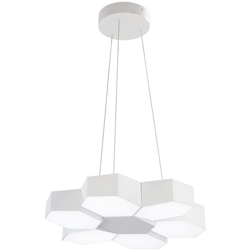 George Kovacs Hexacomb 19.5in 1-Light LED Pendant | Modern Matte White and Frosted Acrylic | Dining Room & Entryway | Model P8216-044B-L