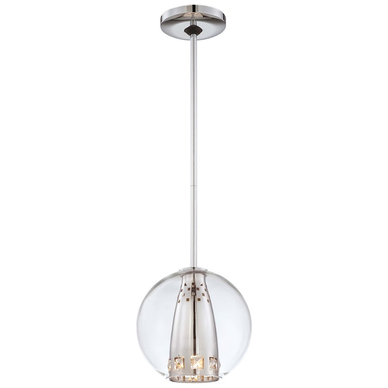 George Kovacs Bling Bang 8in 1-Light Mini Pendant | Contemporary Chrome and Crystal | Kitchen Island & Dining Room | 8 x 8 in | Model P941-077