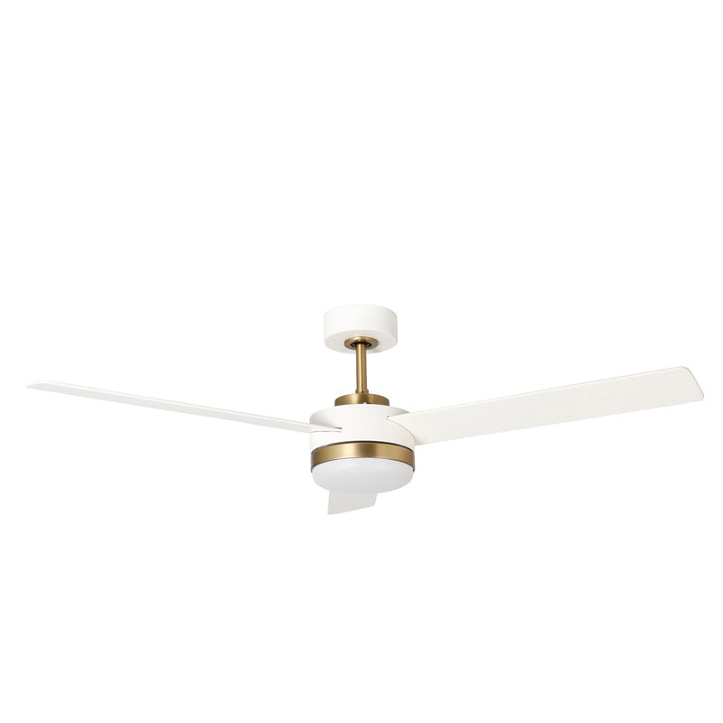 Millennium Lighting Trestwyn 52in 3-Blade 5CCT LED Ceiling Fan | Transitional Brass and Matte White Plywood | Bedroom & Living | Model 1100LED-BR-MWW