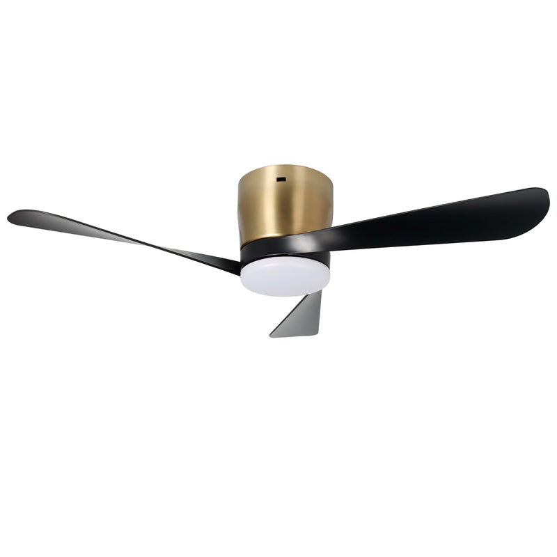 Millennium Lighting Lockbourne 48in 3-Blade 5CCT LED Flush Mount Ceiling Fan | Transitional Brass and Matte Black | Bedroom | Model 1102LED-BR-MBK
