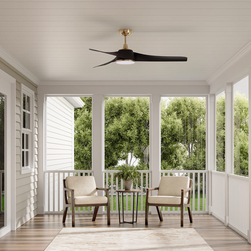 Millennium Lighting Hammerlin 60in 3-Blade Ceiling Fan | Transitional Brass and Matte Black Etched PC | Bedroom & Living Room | Model 1113LED-BR-MBK