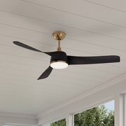 Millennium Lighting Hammerlin 60in 3-Blade Ceiling Fan | Transitional Brass and Matte Black Etched PC | Bedroom & Living Room | Model 1113LED-BR-MBK