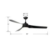 Millennium Lighting Hammerlin 60in 3-Blade Ceiling Fan | Transitional Matte Black and Etched PC | Bedroom & Living Room | Model 1113LED-MBK-MBK
