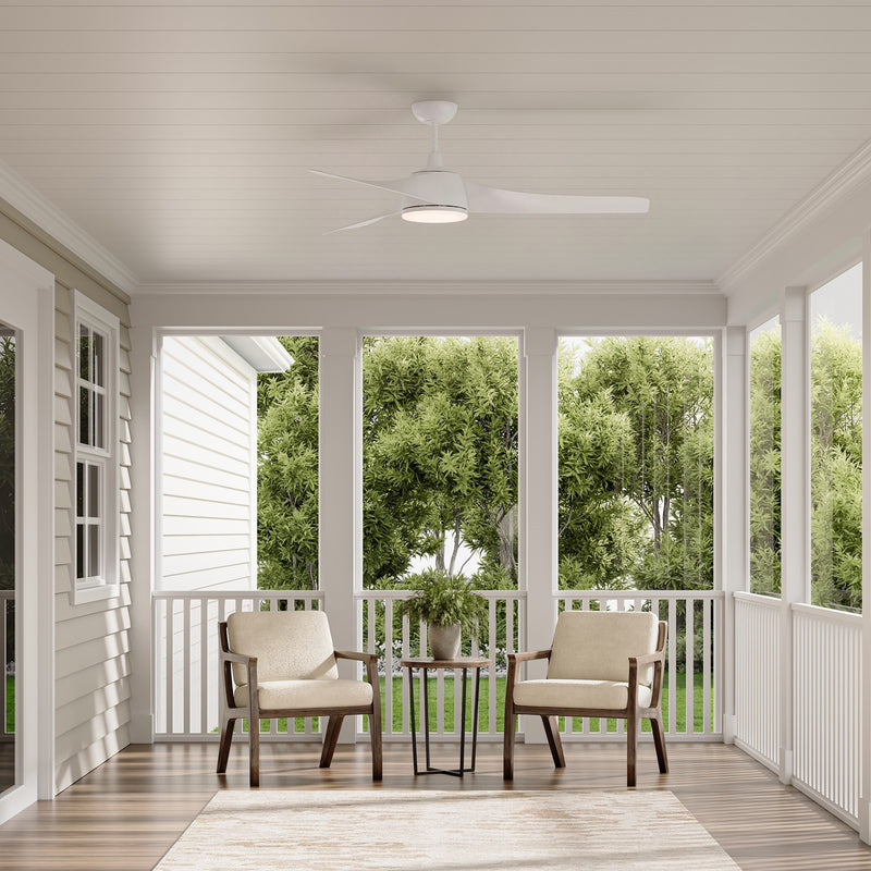 Millennium Lighting Hammerlin 60in 3-Blade LED Ceiling Fan | Transitional Matte White and Etched PC Lens | Living Room | Model 1113LED-MWW-MWW