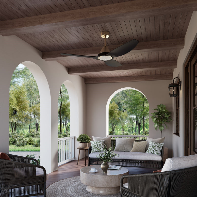 Millennium Lighting Karrston 54in 3-Blade LED Ceiling Fan | Transitional Brass and Matte Black Acrylic Lens | Living Room | Model 1120LED-BR-MBK