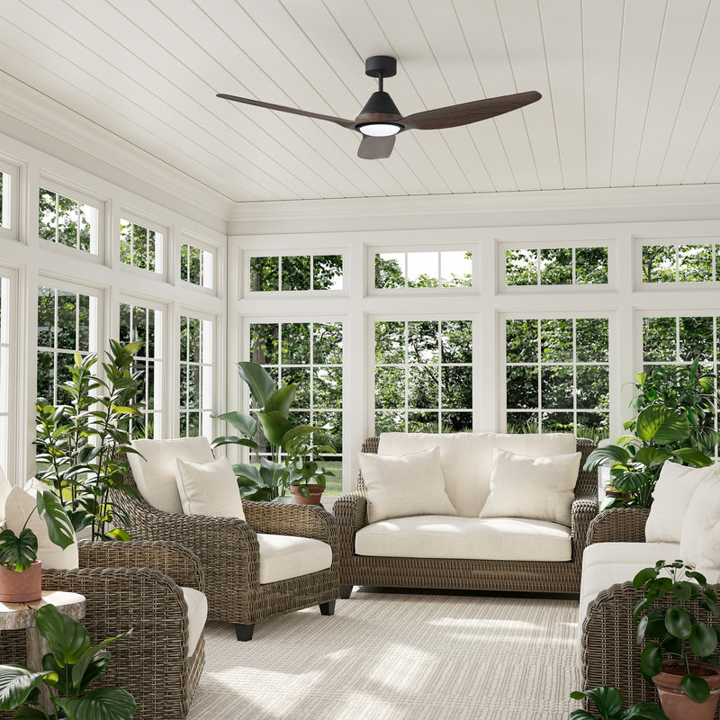Millennium Lighting Karrston 60in 3-Blade Ceiling Fan | Transitional Matte Black and Walnut ABS | Bedroom & Living Room | Model 1121LED-MBK-WT