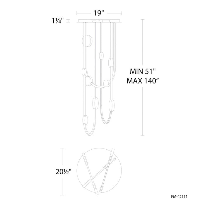 Modern Forms Tableau 10Lt 51" LED Semi-Flush/2700K, Black/Cloudy