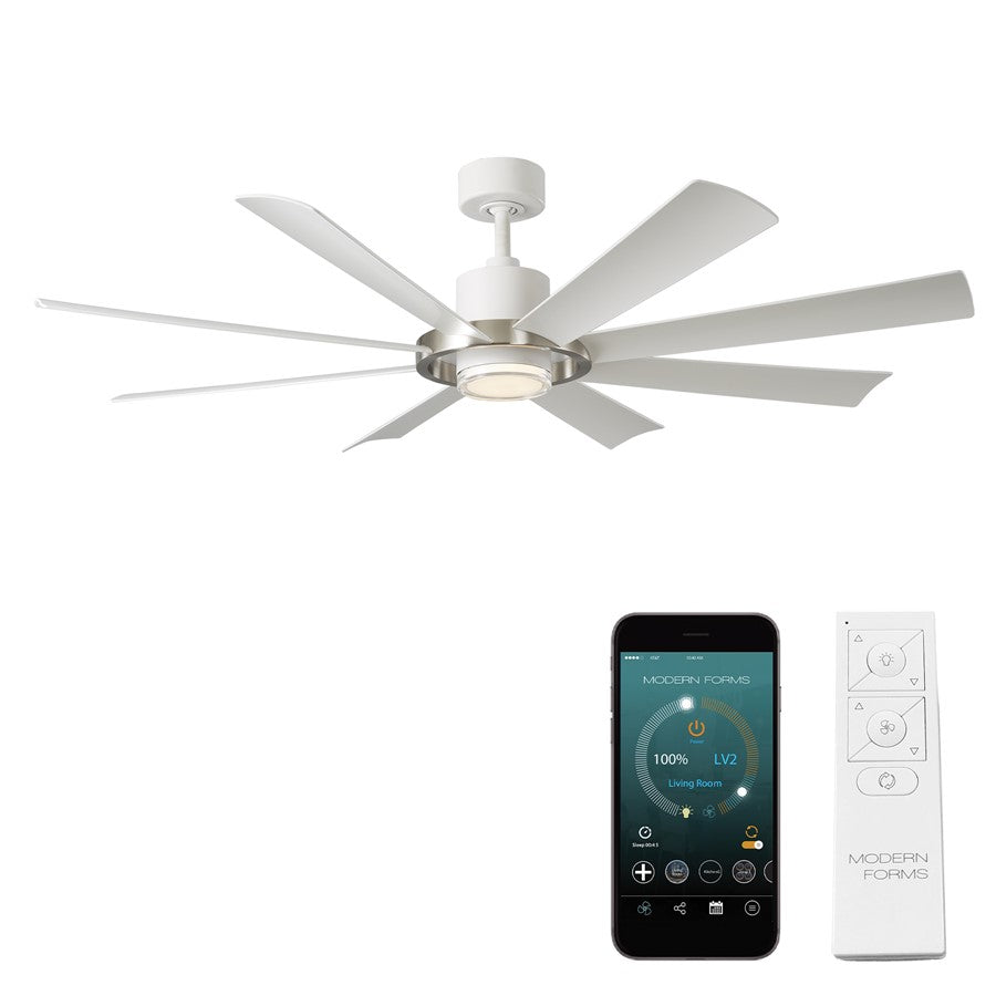 Modern Forms Fans Aura 8-Blade Ceiling Fan, Nickel White - FR-W2303-60L-BN-MW