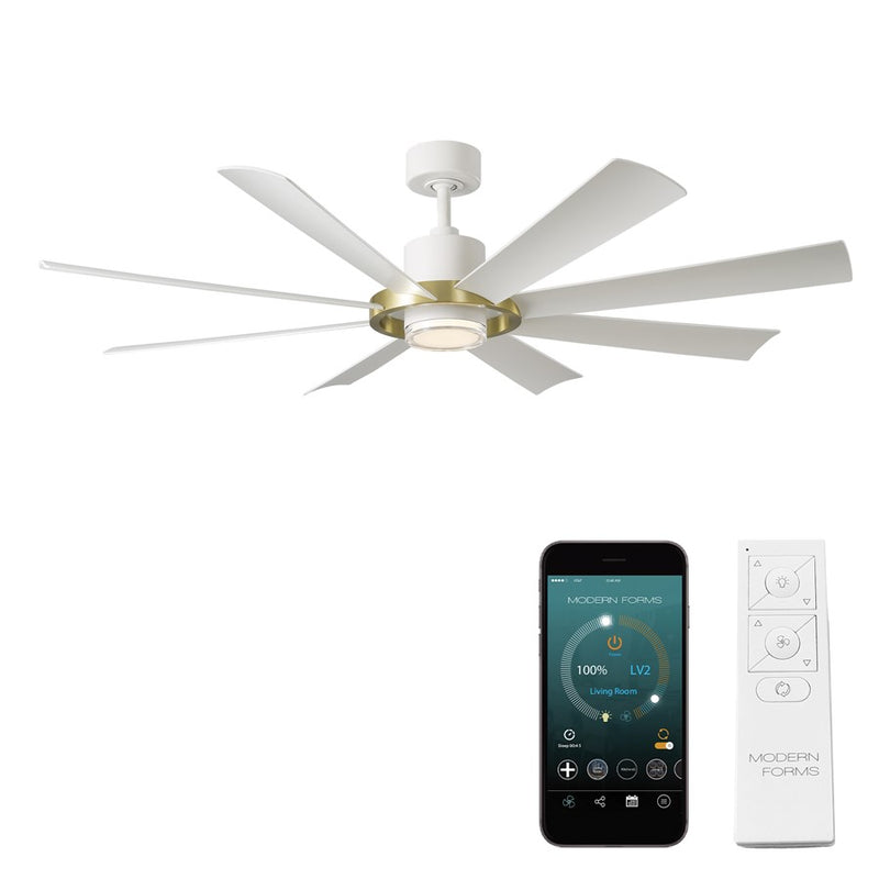Modern Forms Fans Aura 8-Blade Ceiling Fan, Brass White - FR-W2303-60L-SB-MW