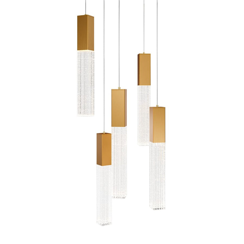Modern Forms Cinema 5Lt 16" LED Multi-Light Pendant, Brass/Clear - PD-30805R-AB