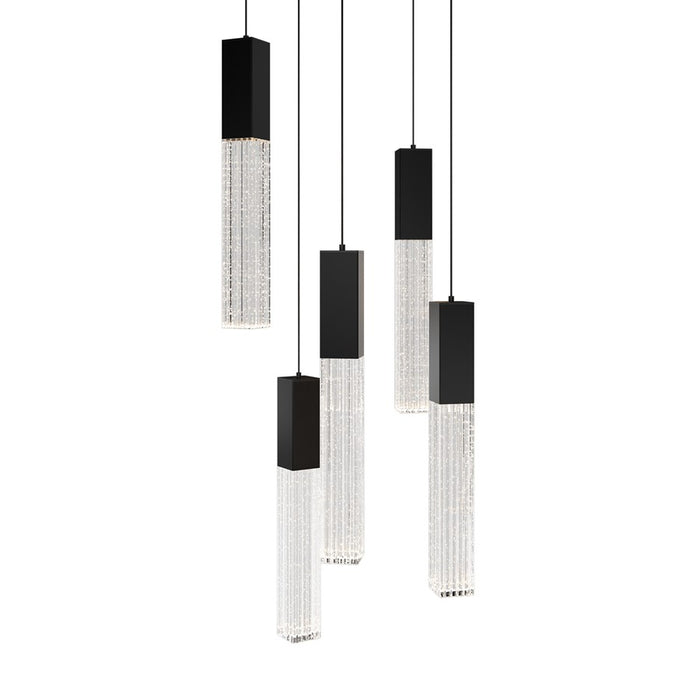 Modern Forms Cinema 5Lt 16" LED Multi-Light Pendant, Black/Clear - PD-30805R-BK