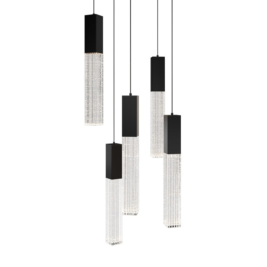Modern Forms Cinema 5Lt 16" LED Multi-Light Pendant, Black/Clear - PD-30805R-BK