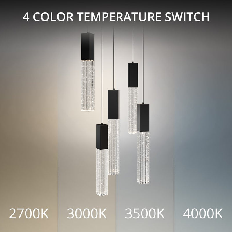 Modern Forms Cinema 5Lt 16" LED Multi-Light Pendant, Black/Clear