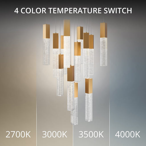 Modern Forms Cinema 13Lt 16" LED Multi-Light Pendant, Brass/Clear