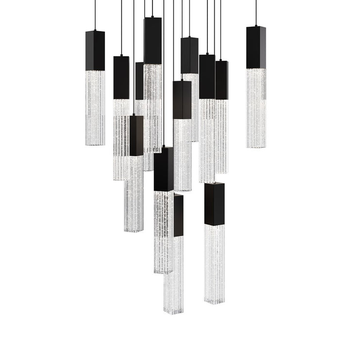 Modern Forms Cinema 13Lt 16" LED Multi-Light Pendant, Black/Clear - PD-30813S-BK