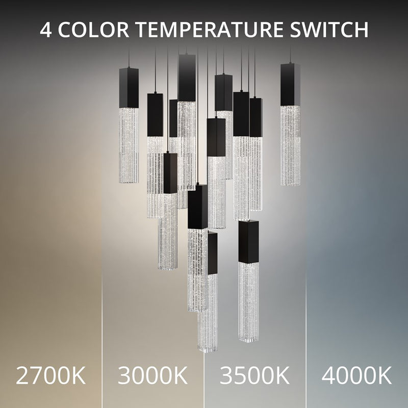 Modern Forms Cinema 13Lt 16" LED Multi-Light Pendant, Black/Clear