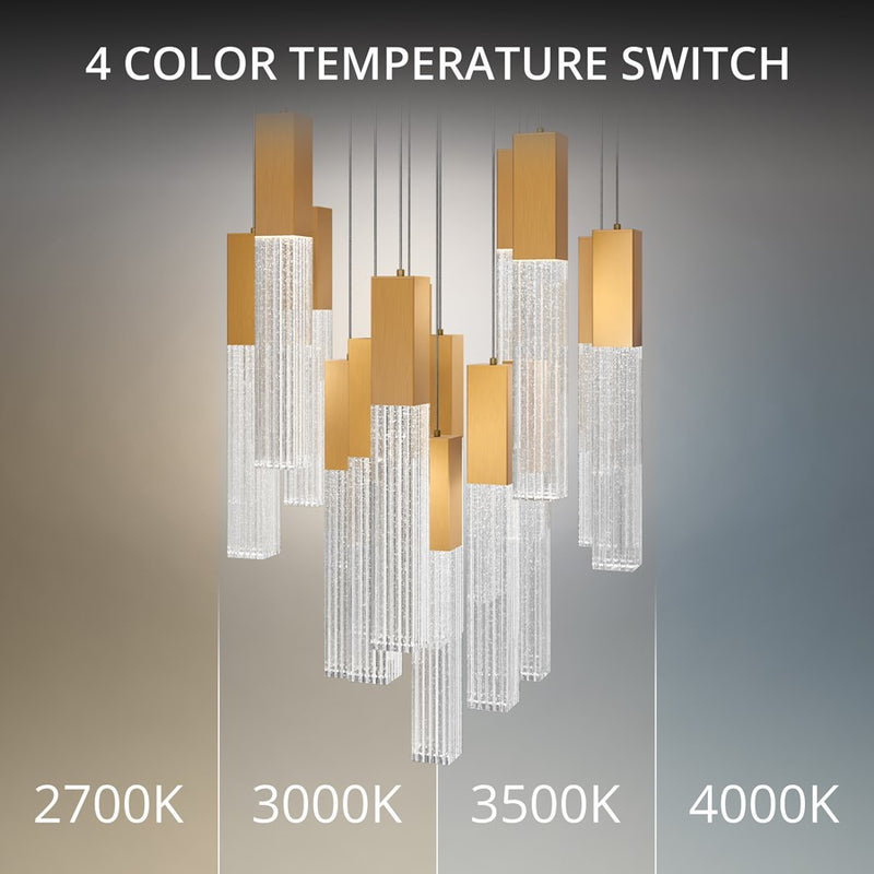 Modern Forms Cinema 15Lt 16" LED Multi-Light Pendant, Brass/Clear