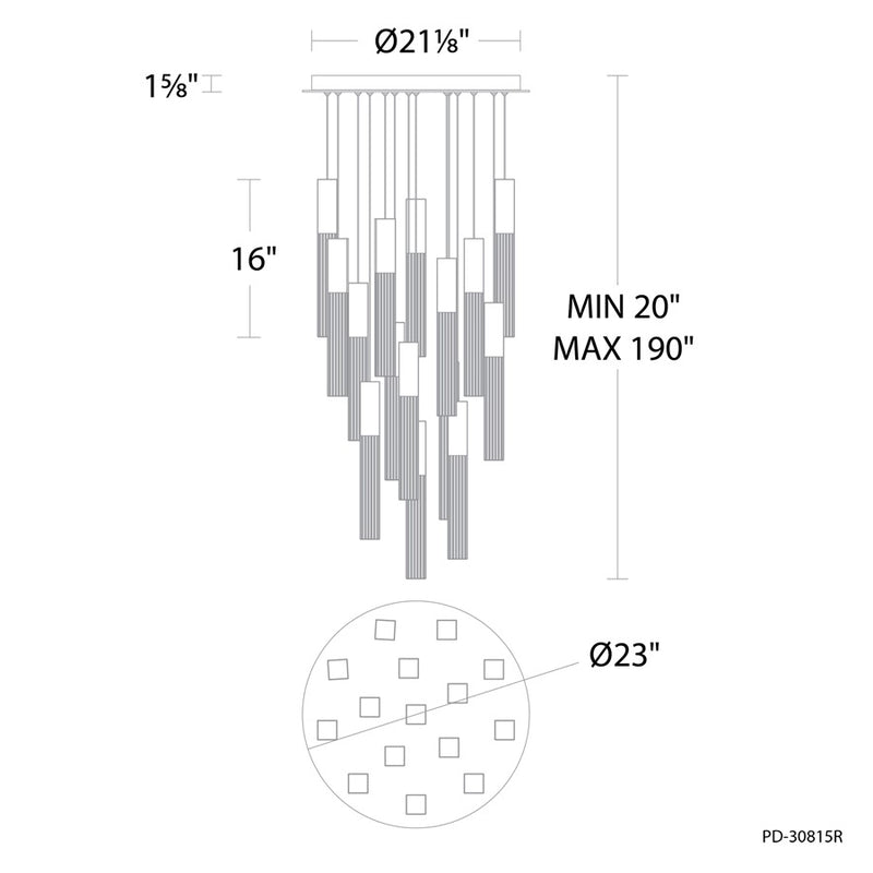Modern Forms Cinema 15Lt 16" LED Multi-Light Pendant, Brass/Clear
