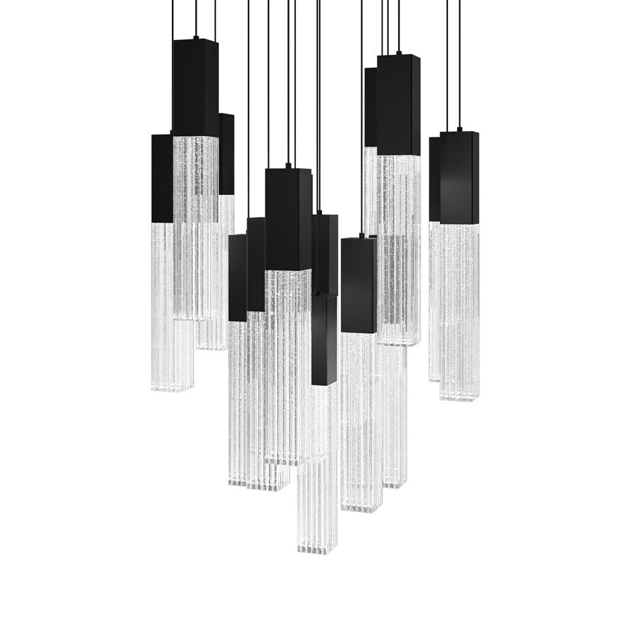 Modern Forms Cinema 15Lt 16" LED Multi-Light Pendant, Black/Clear - PD-30815R-BK