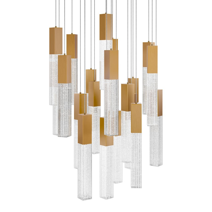 Modern Forms Cinema 21Lt 16" LED Multi-Light Pendant, Brass/Clear - PD-30821R-AB